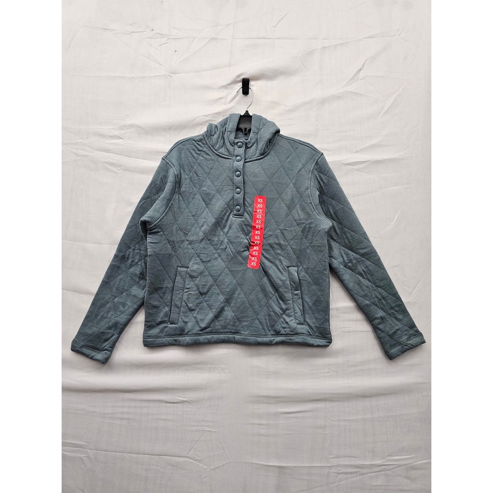 Lands End Womens Quilted Hoodie Green Cotton Blend Casual Size XS